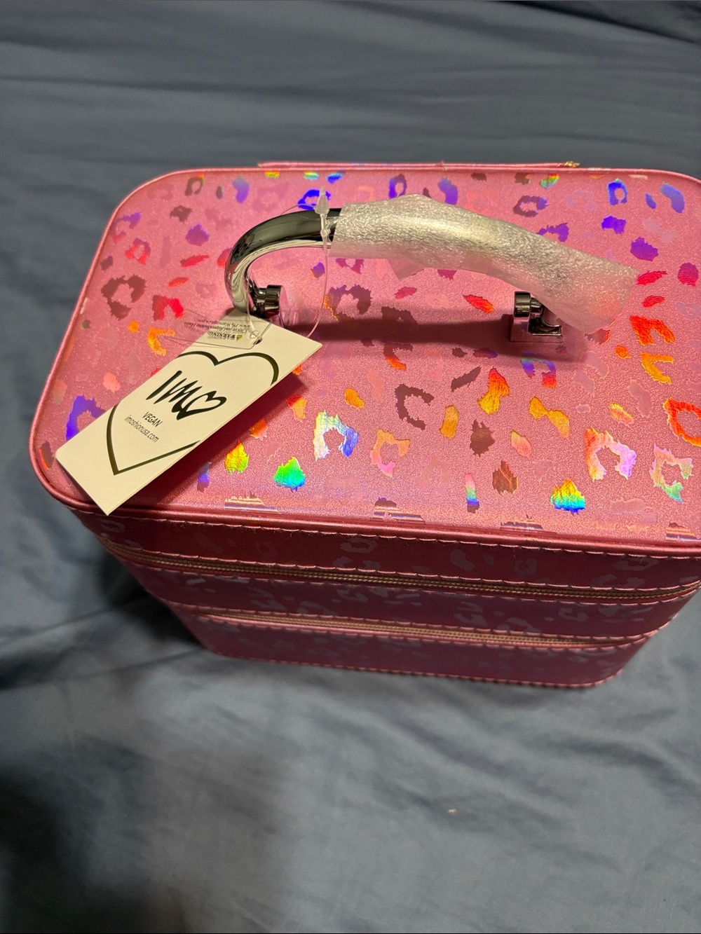 Imoshion Pink Holographic Leopard Makeup Case double size nwt - Picture 12 of 16